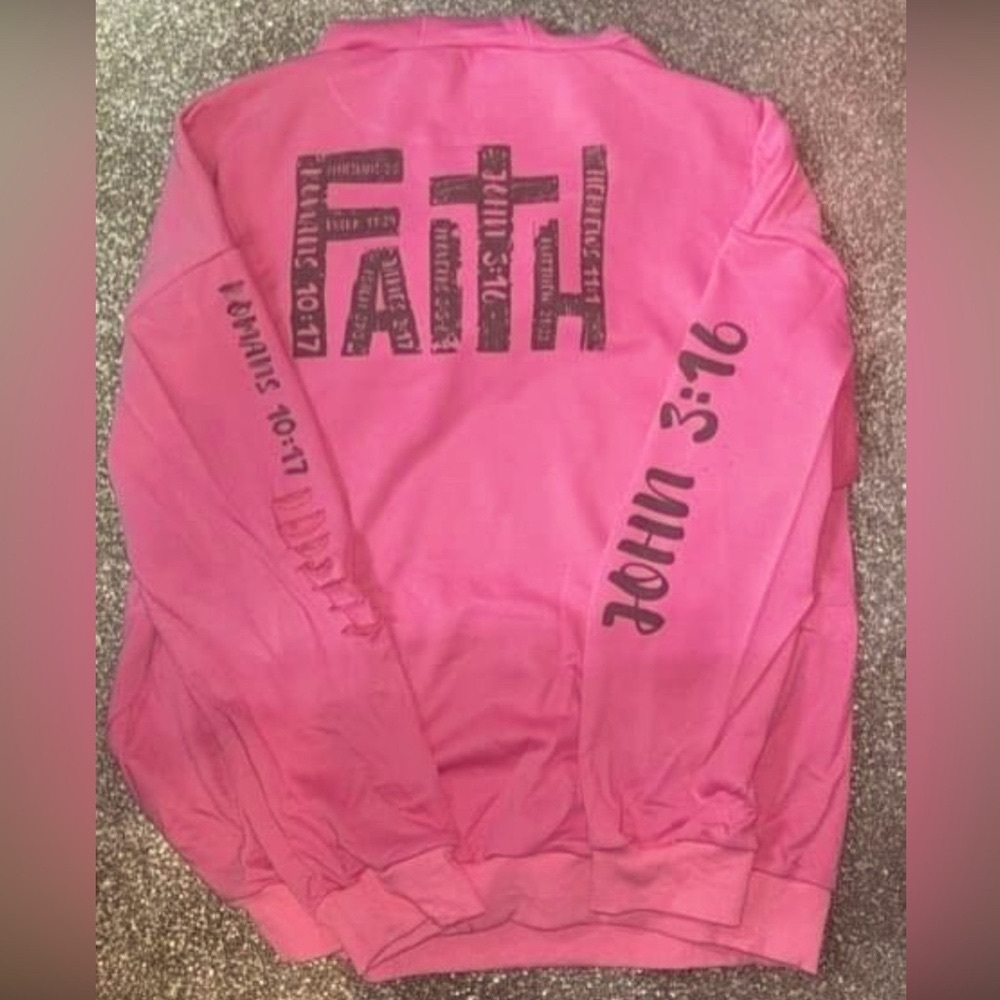 NEW Pink Distressed “FAITH” Scripture Hoodie XXL